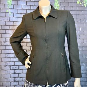 DKNY fitted, black, jacket with front zipper and zippered front pockets